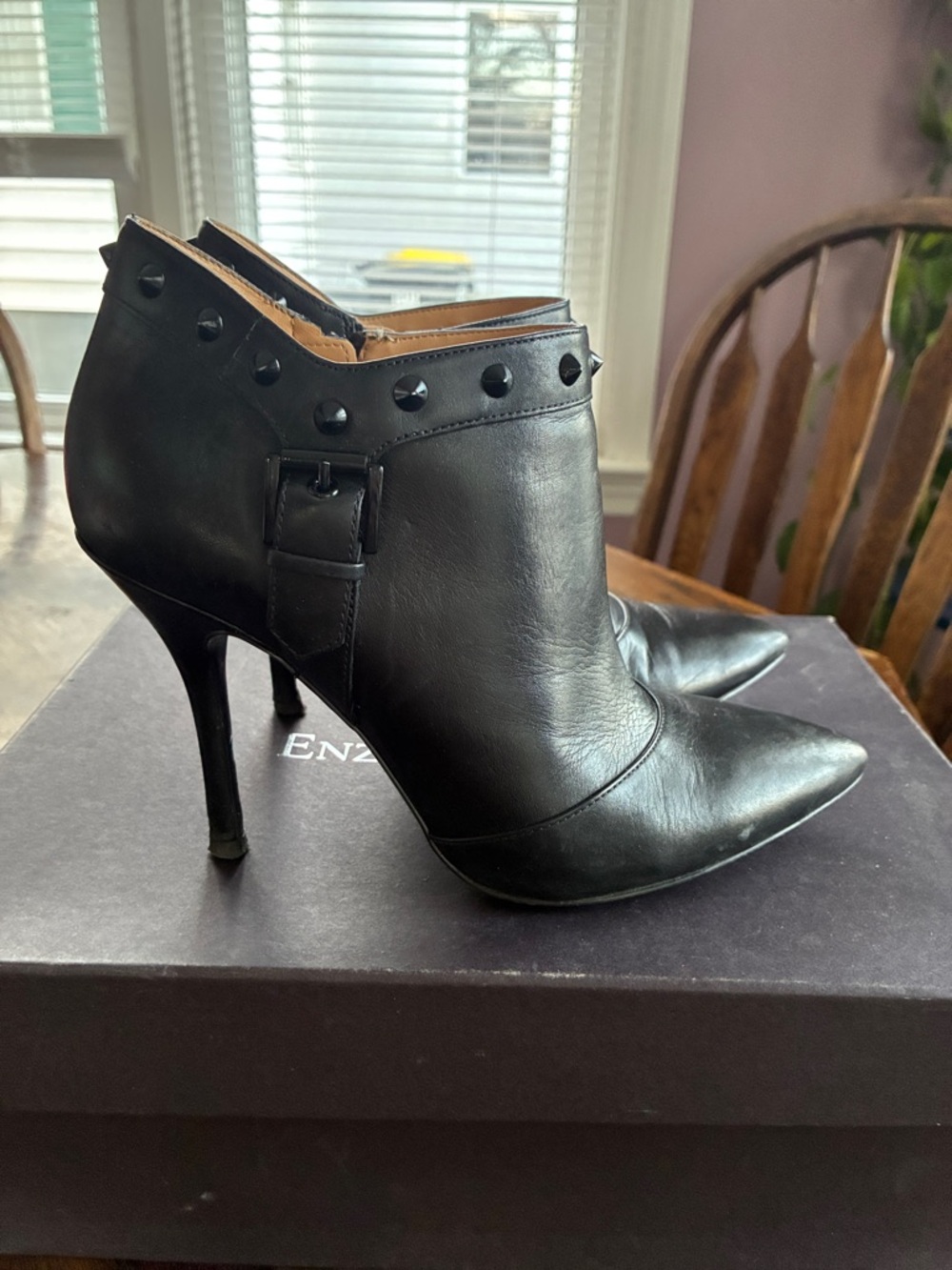Enzo Angiolini Black Pointed Toe Studded Ankle Boots
